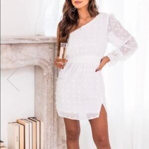 PINK LILY Small White Polka Dot One Shoulder Dress